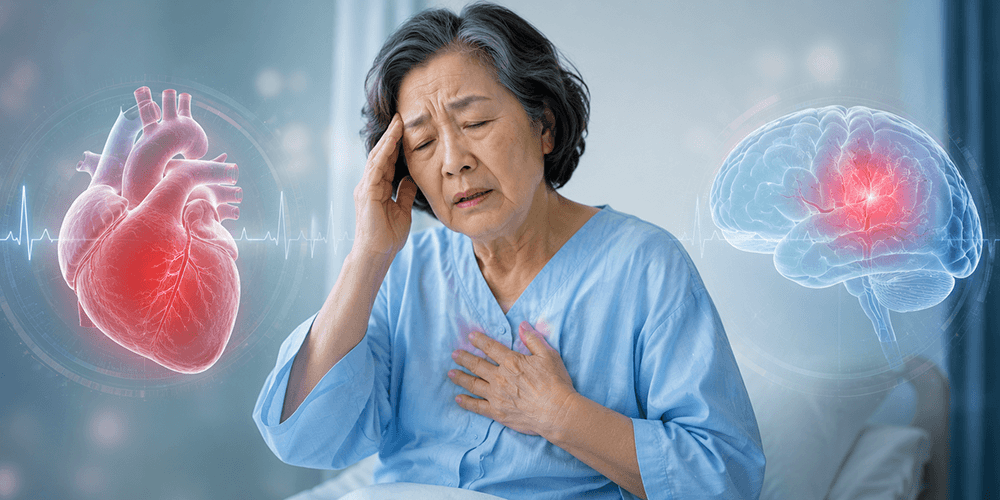 A patient who experienced heart failure, followed by ischemic stroke